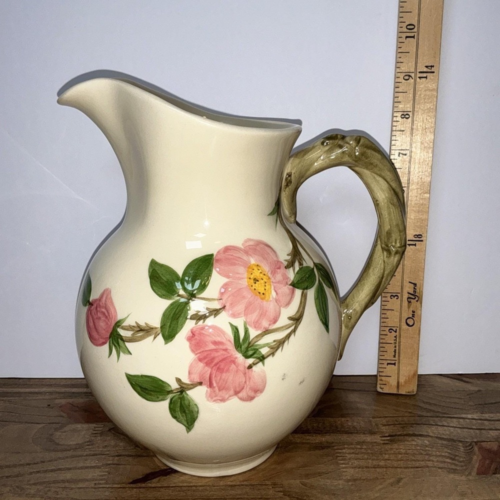 Franciscan Desert Rose Large Pitcher Pink Roses Vintage USA Pottery - Picture 2 of 8